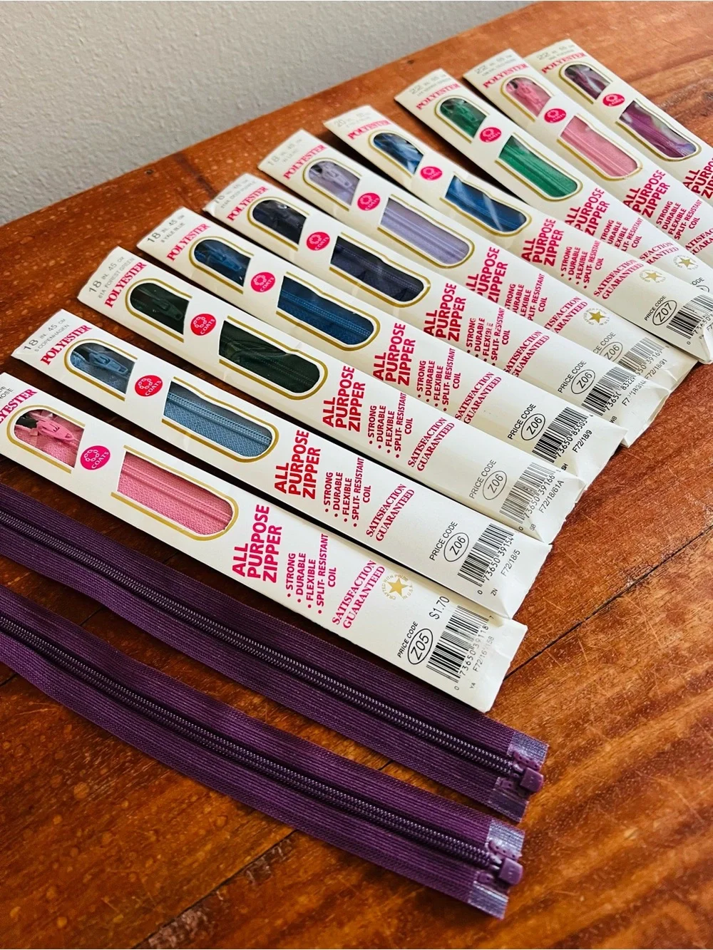 Zipper Lot of 12 Y2K Colorful Sewing YKK Coats 10” to 22” Blue Purple Green Pink